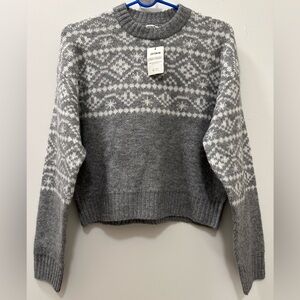 NWT Cotton On Everything Crew Neck Pullover Sweater XS Grey White Cabincore Ski